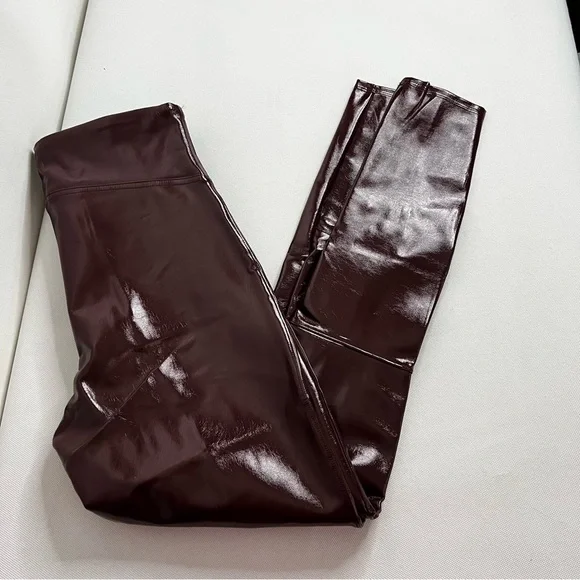 SPANX High-Shine Faux Leather Leggings in Burgundy - Picture 5 of 16
